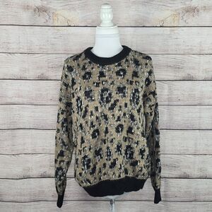Line the Label Alpaca Wool Blend Leopard Knit Heavyweight Sweater Medium